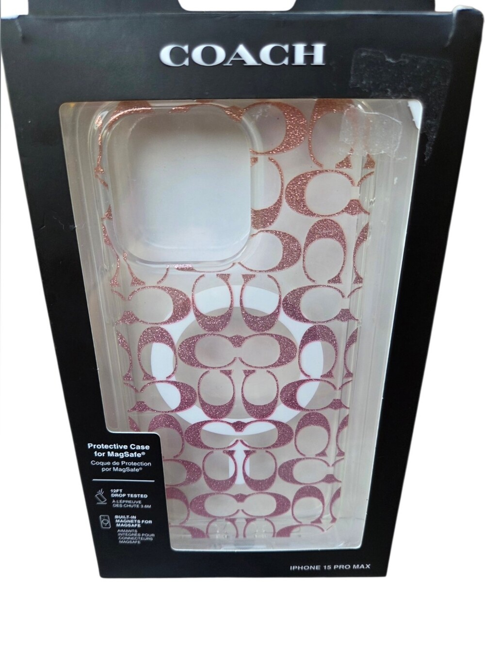 Coach Protective Case for iPhone 15 Pro Max Pink Sparkle Ombré Glitter in Logo